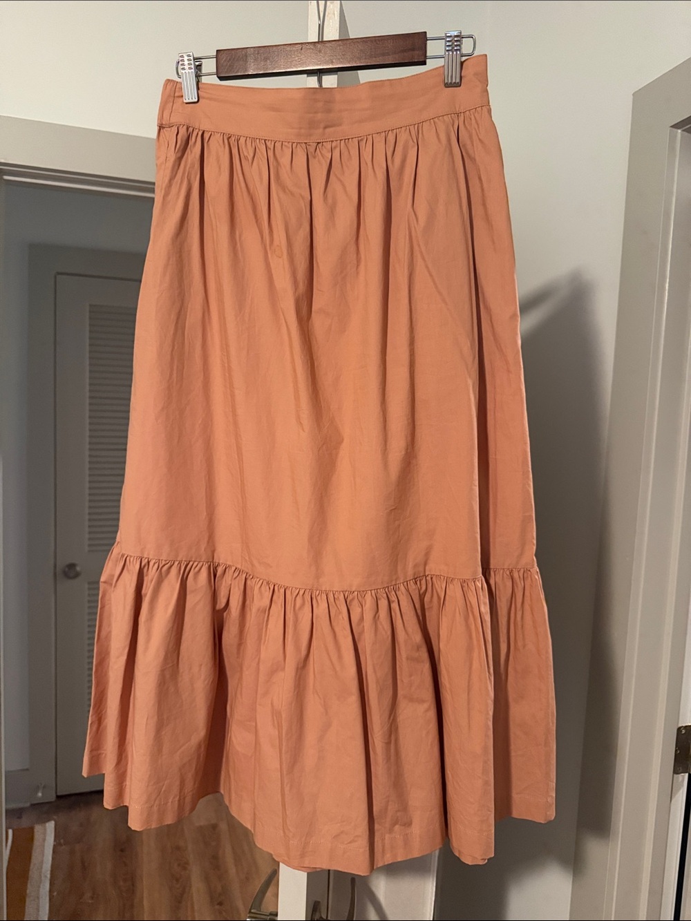 a new day Peach Tiered Midi Skirt